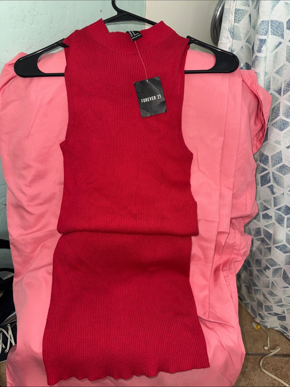 Forever 21 Red Ribbed Mock-Neck Bodycon Dress